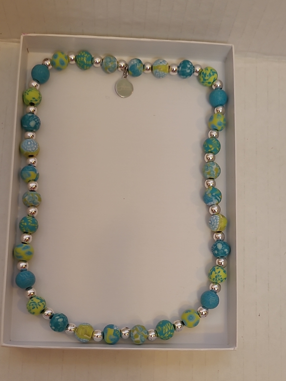 Turquoise & Lime Beaded Necklace with Silver Accents - Women Jewelry